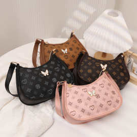 高级感单肩包2025新款印花月牙包外贸ladiesbags蝴蝶装饰腋下包批