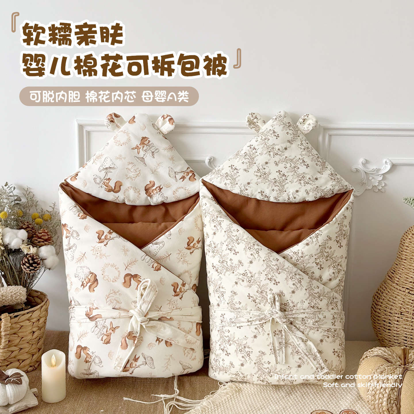 Newborn Baby Pure Cotton Swaddle Blanket, Infant Delivery Room Supplies, Autumn and Winter Thickened Cotton Wrap, Windproof Swaddle for Outdoors