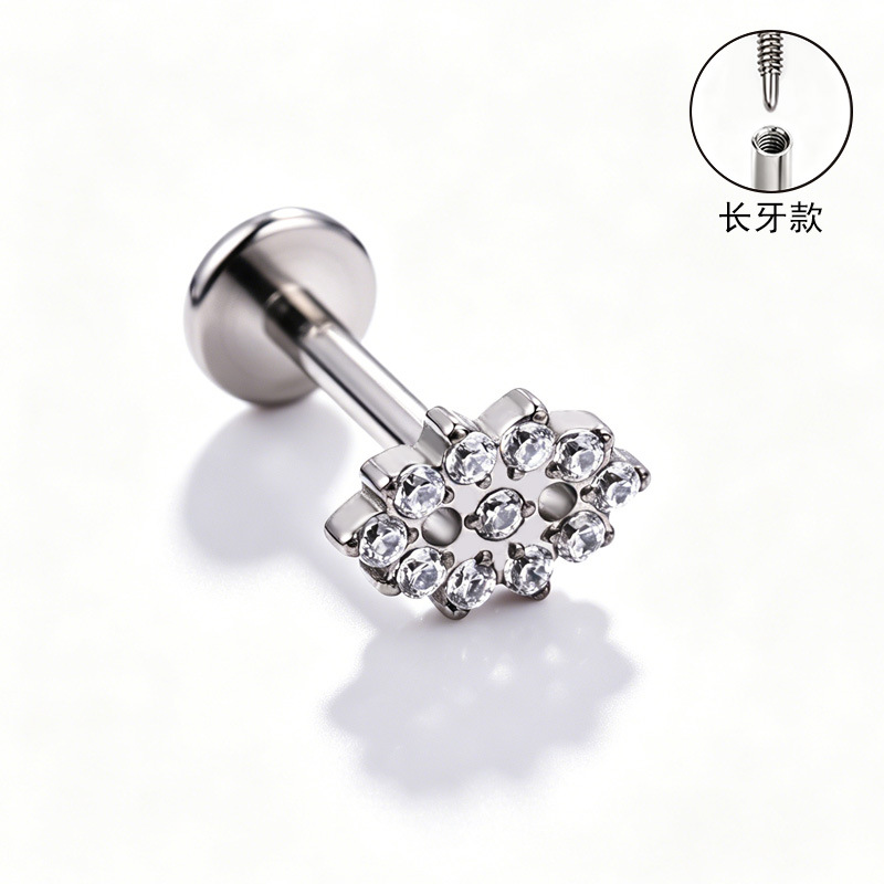 F136 Titanium Alloy Ear Studs, Carved Bone Studs, Long Tooth Style with Zirconia, Lip Studs, G23 Titanium Body Piercing Jewelry detail image 13