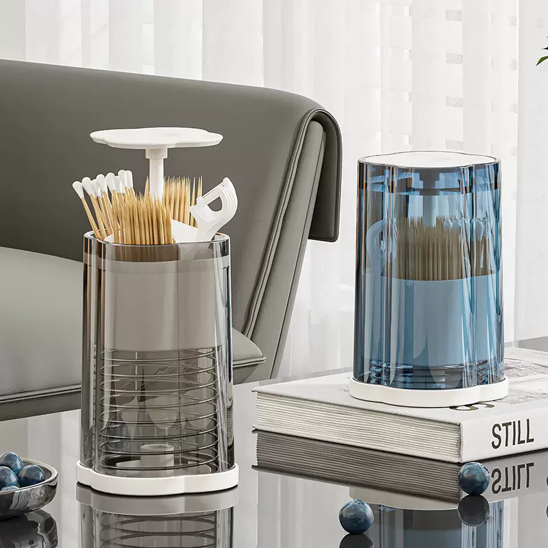 按压展开式牙签盒家用桌面多功能棉签牙线收纳盒高级感网红牙签筒