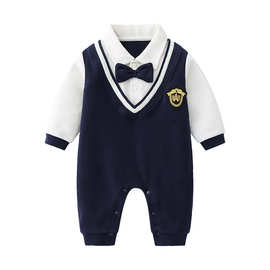 绅士婴儿哈衣夏装短袖婴儿连体衣a类婴儿衣服假两件宝宝周岁礼服