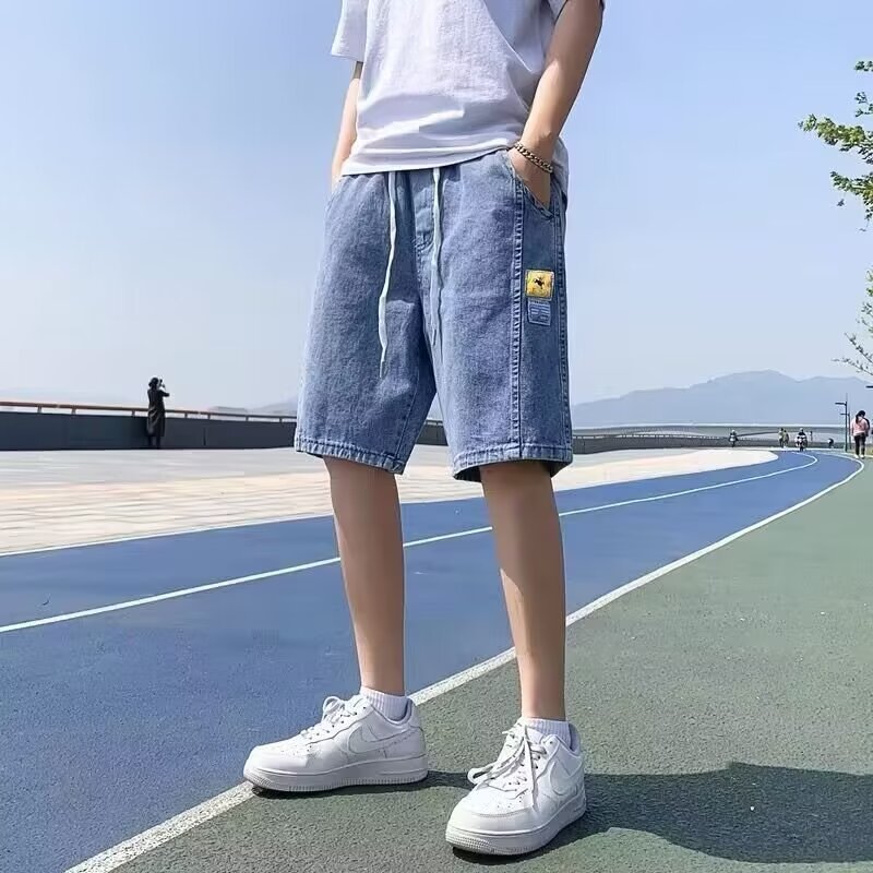 2024 pantalones cortos de mezclilla de verano para hombres de estilo fino de verano pantalones cortos casuales coreanos rectos sueltos