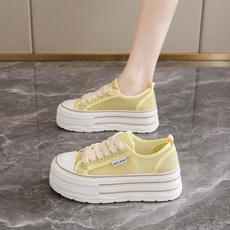2026 Spring New Style Summer New Breathable Lace Mesh Height-Increasing White Sneakers Fashionable Versatile Women's Shoes 2026 Spring New Style Summer New Breathable Lace Mesh Height-Increasing White Sneakers Fashionable Versatile Women's Shoes