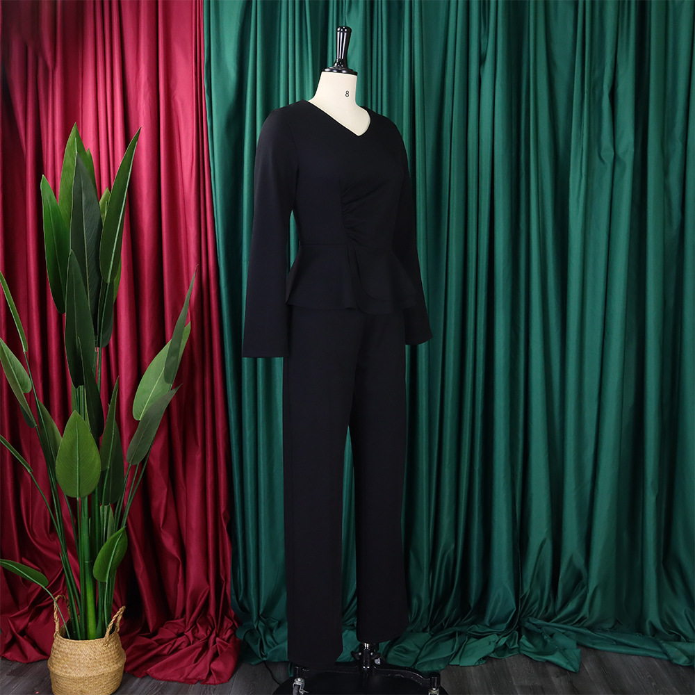 Täglich Frau Elegant Klassischer Stil Einfarbig Elasthan Polyester Rüschen Falten Hosen-sets Hosen-sets display picture 29