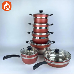 Cross-border Stainless Steel Set Pot 12PCS Thickened Compound Bottom suit Pot Kitchen Frying Pot Soup Pot Milk Pot Combination suit