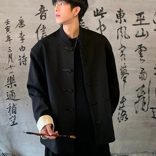 New Chinese Style Black Casual Jacket for Men and Women Retro Antique Temperament Design Sense Niche National Style Vertical Collar Buckle Jacket