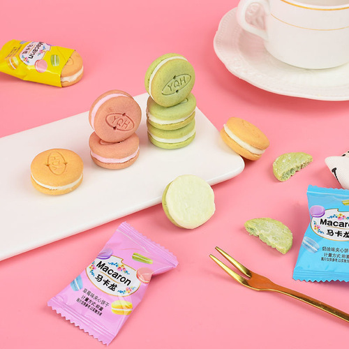 Macaron Filled Cream Biscuit Office Leisure Snack Breakfast Single Packaging Full Box 500g Wholesale Gift Box