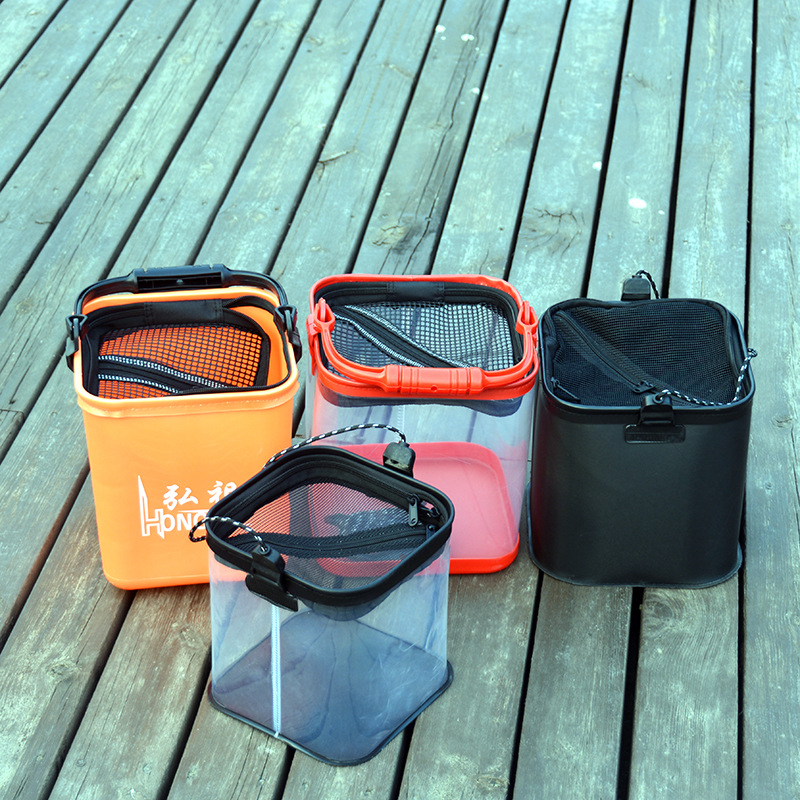 Fishing water bucket, thick handle water bucket, lures live fish bucket, foldable water bucket, EVA one-piece live fish bucket