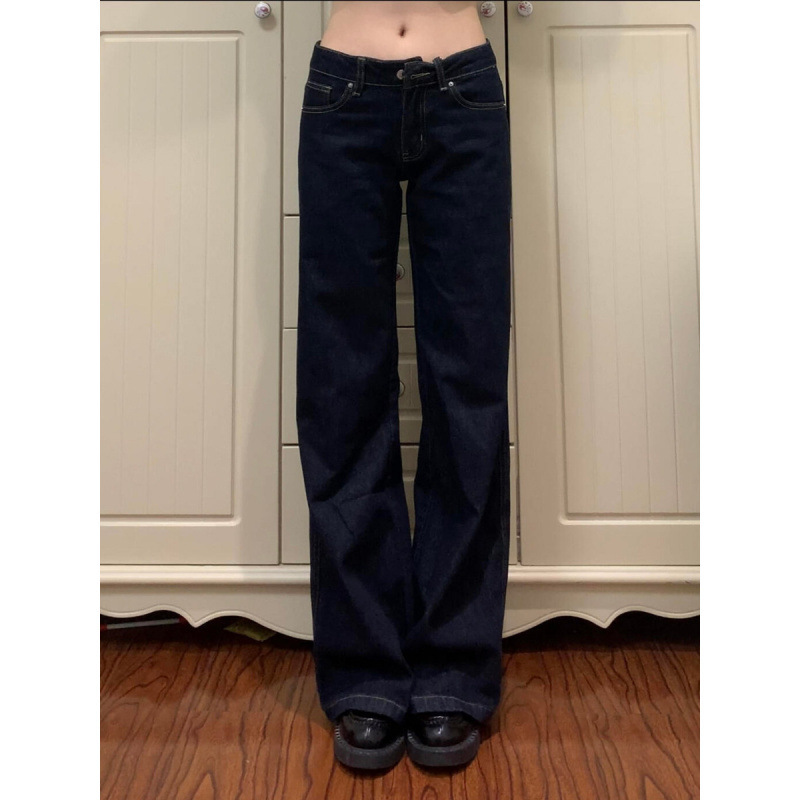Longer Version of Original Color Flared Jeans for Tall Women, Summer Slim-Fit Low-Waist American-Style Dark Blue Pants Longer Version of Original Color Flared Jeans for Tall Women, Summer Slim-Fit Low-Waist American-Style Dark Blue Pants