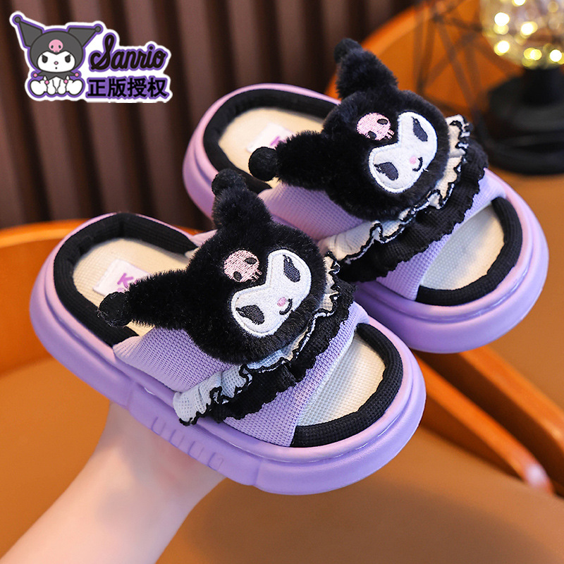 Sanliou primavera y otoño zapatillas de lino para niñas antideslizantes en el hogar Melody pisar la sensación de padres e hijos piso de algodón y lino para niños