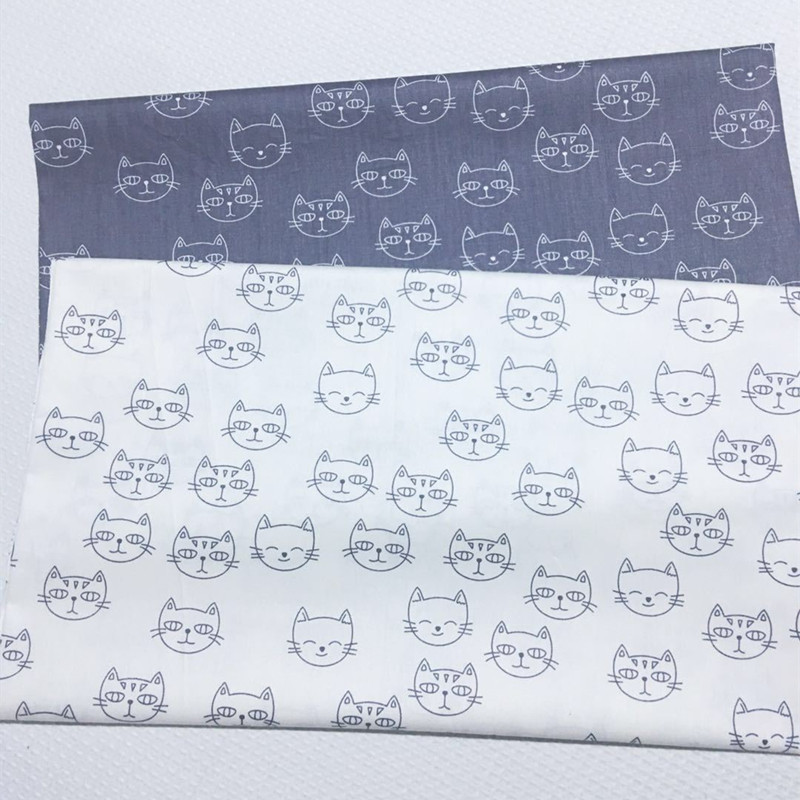黑白猫图卡通全棉斜纹印花卡通布料卡通纯棉DIY手工布料小卡通