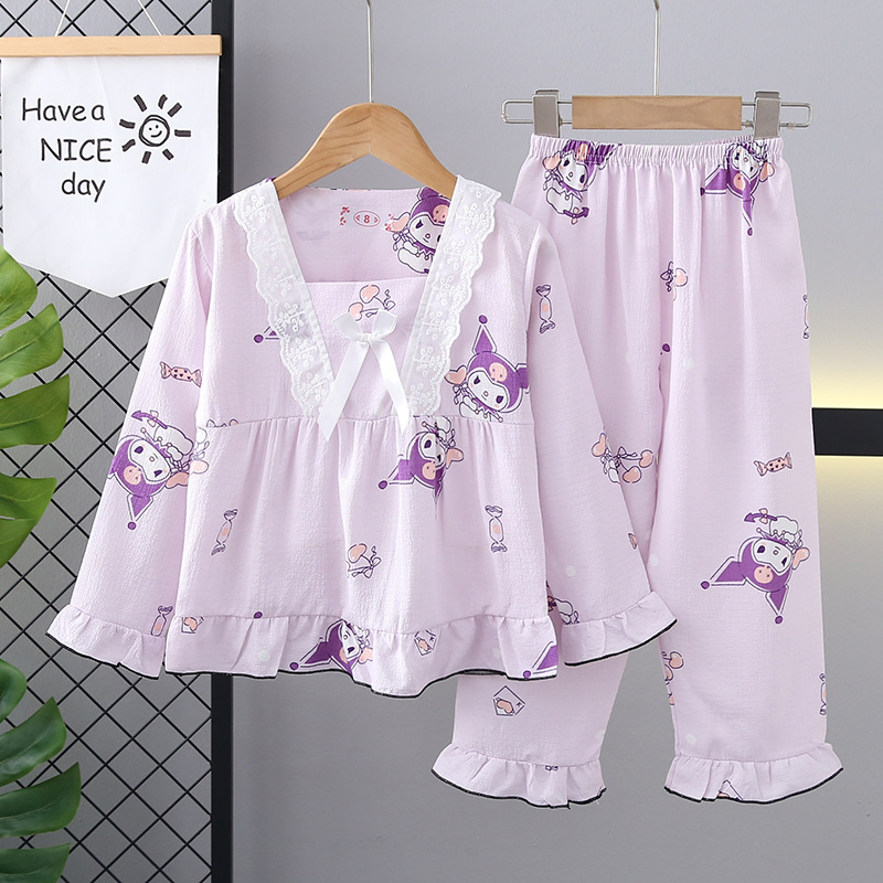 Cross-border Girls' Pajamas Bubble Cotton Princess Home Clothes Long Sleeve Cotton Thin Cartoon Spring and Autumn Baby suit Foreign Trade