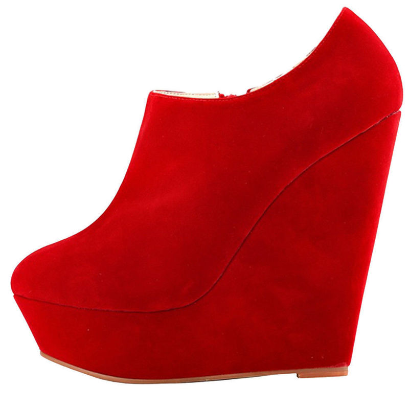 European and American Wedge Round Head Women's Ankle Boots High Heel Foreign Trade Women's shoes AliExpress Fashion shoes wish wedges shoes