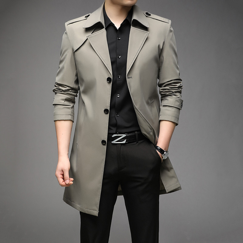 Gabardina de longitud media para hombre, chaqueta informal de negocios para hombre joven, abrigo oversize con cuello vuelto para hombre, corte ajustado, para primavera y otoño.