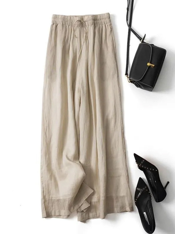 Spring and Summer Double-Layer Wide-Leg Pants, Loose and Slim, Casual, Artistic, Retro Culottes, Cotton and Linen Lined Drapey Pants for Women