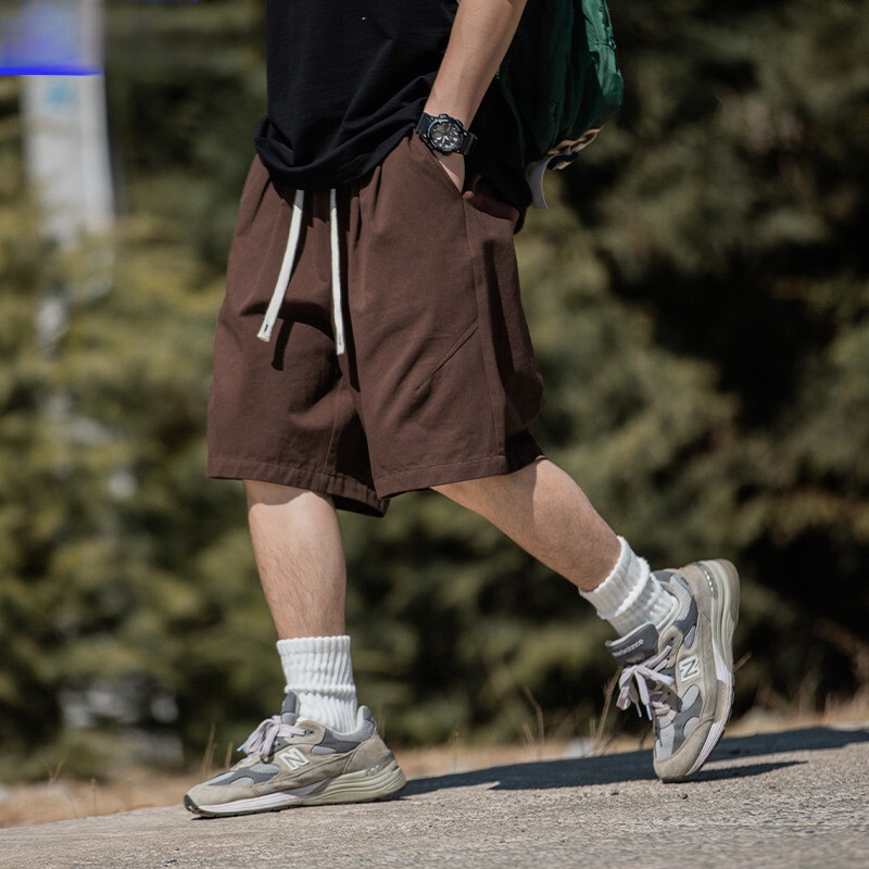 Summer Hong Kong Style Retro Large Size Men's Pure Cotton Drawstring Straight Cargo Shorts Plus Fat and Elastic Waist Five-Point Pants