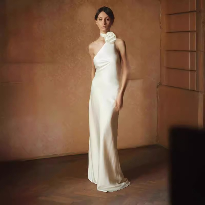 2026 New Champagne-Colored Halter Neck Backless Beach Vacation Photo Shoot Dress, Bridal Morning Gown, Evening Dress