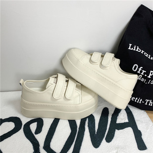 2025 spring height-increasing board shoes women's hook and loop thick-soled small white shoes milk almost skirt all-match Korean-style platform shoes