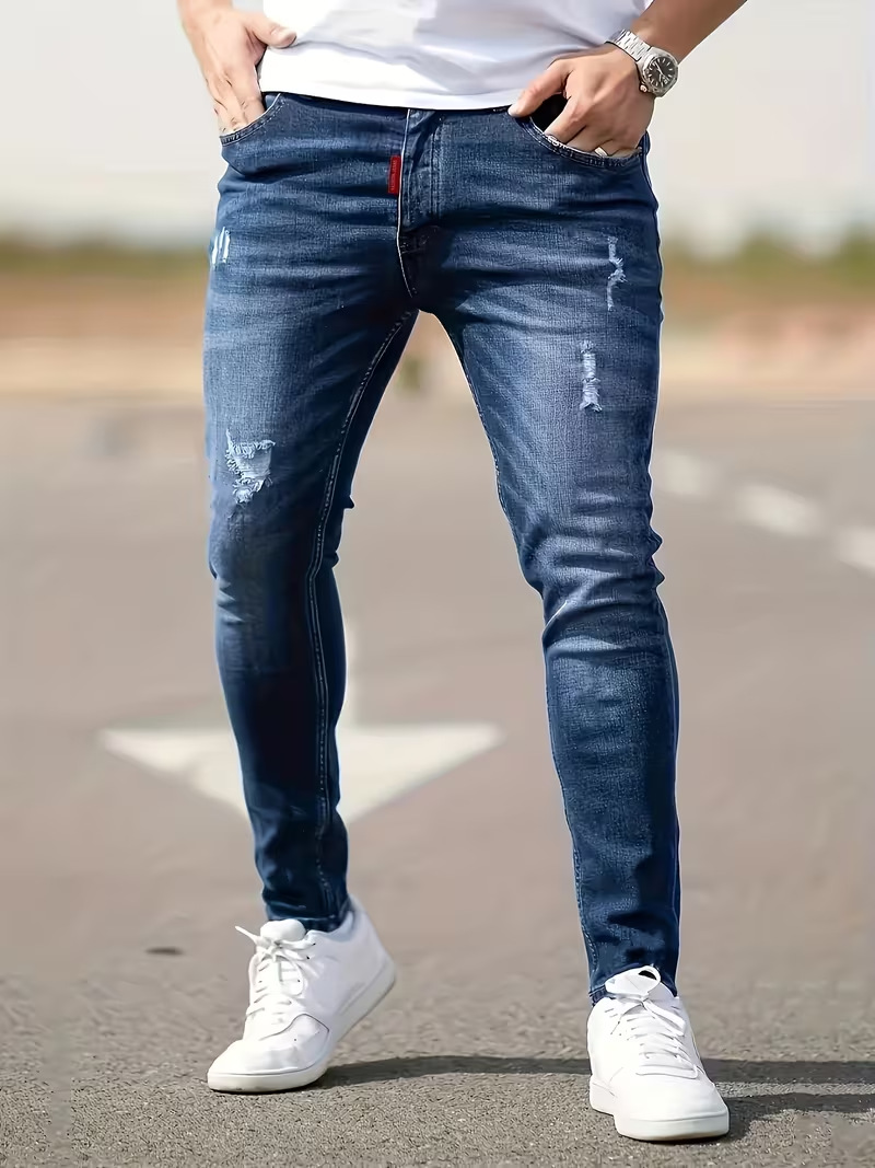 Jeans uomo slim fit stretch denim strappati stile casual_voghion.com