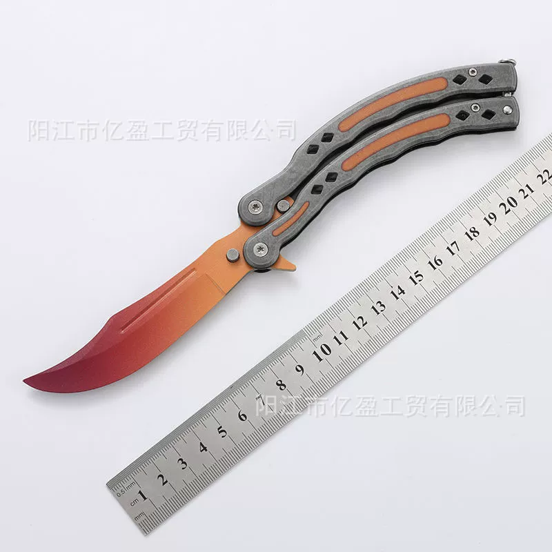 Folding butterfly knife with butterfly for training, brush