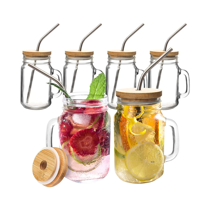 厂家批发玻璃饮料瓶光面果汁杯奶茶杯储存坚果梅森罐把子杯
