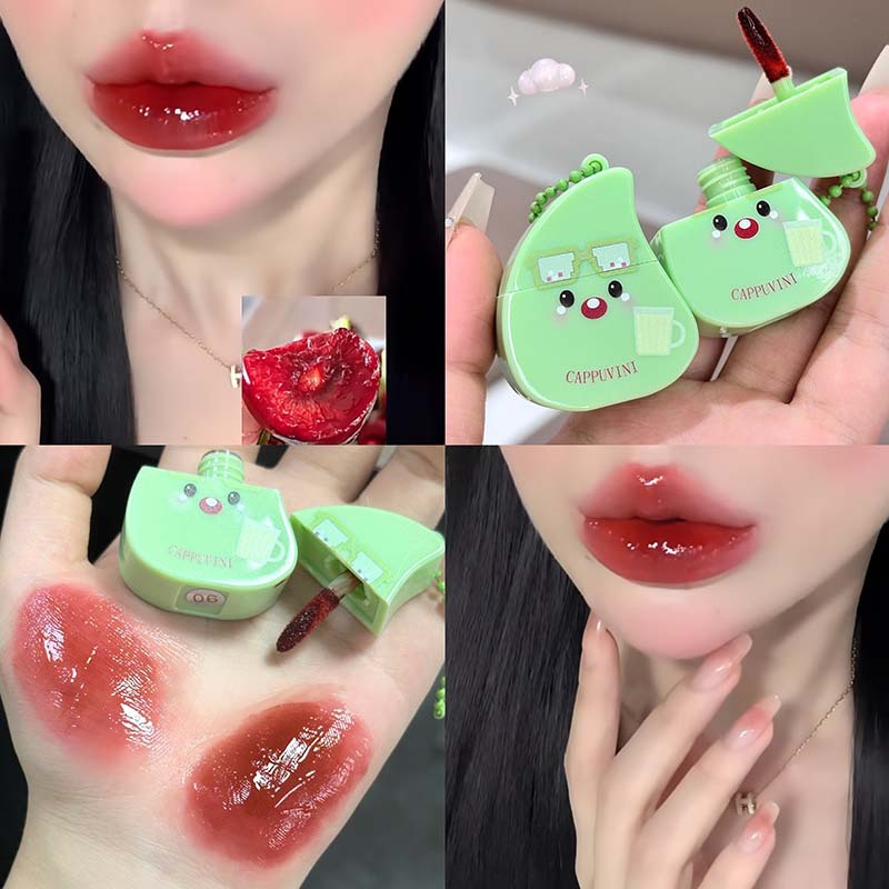 Cappuvini Cute Fun Peach Fruit Lip Glaze Espejo Labios de vidrio Hidratante Blanco Brillo de labios transfronterizo Color Color Lápiz labial Blanco