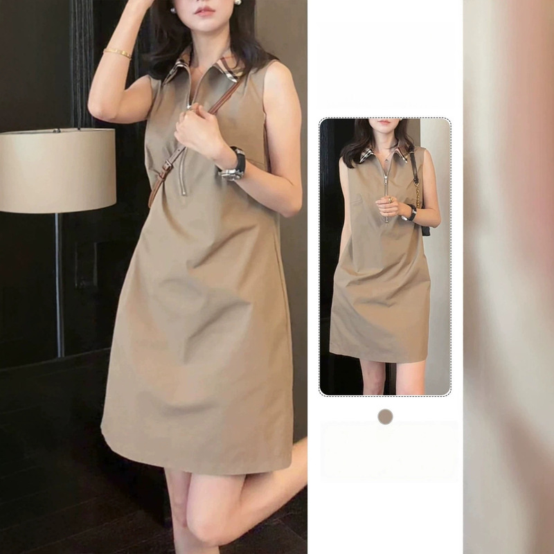 2026 New Chinese Style Lapel Sleeveless Dress for Women, Commuter Elegant Polo Collar Vest Dress, A-Line Slimming Casual Dress