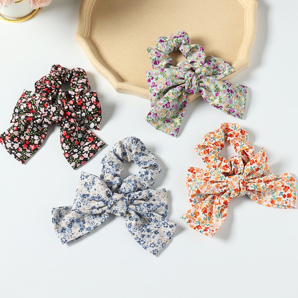 Korean Style Bowknot Floral Fabric Hair Scrunchies display picture 1