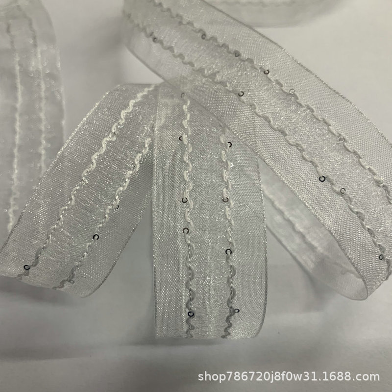 (Tenglai) New spot supply 25mm snow yarn with beads snow yarn with bow decorations shoes and hats webbing