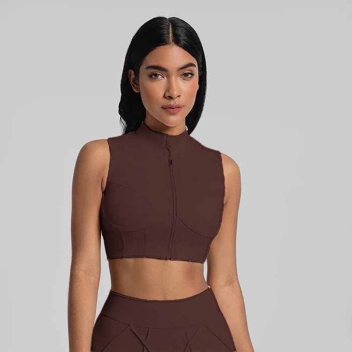 Zippered Sports Bra With Removable Breast Pads, Breathable And Supportive, Suitable For Fitness, Running, And Yoga._desvips.com