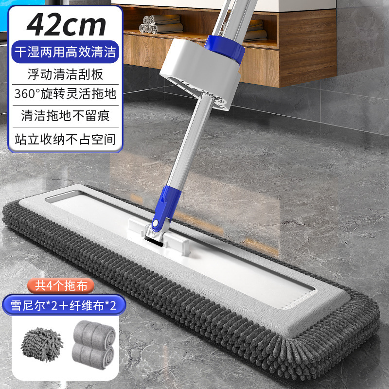 新款雪尼尔免手洗平板拖把加厚双布木地板魔术墩布大号带桶一拖净|undefined