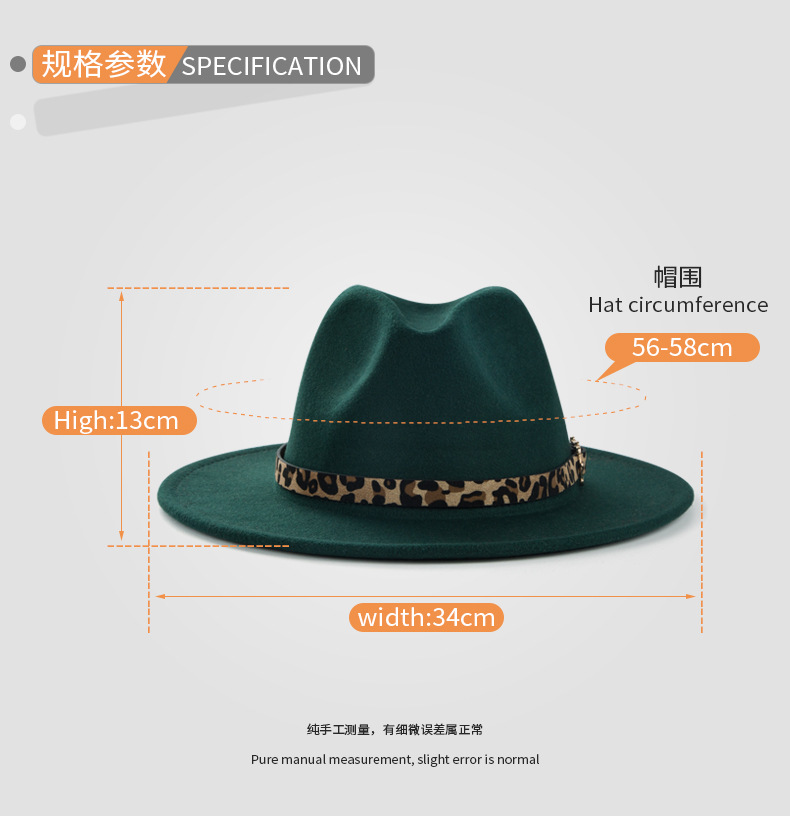 New Woolen Hats Leopard Print Leather Buckle Accessories Felt Jazz Hat display picture 3