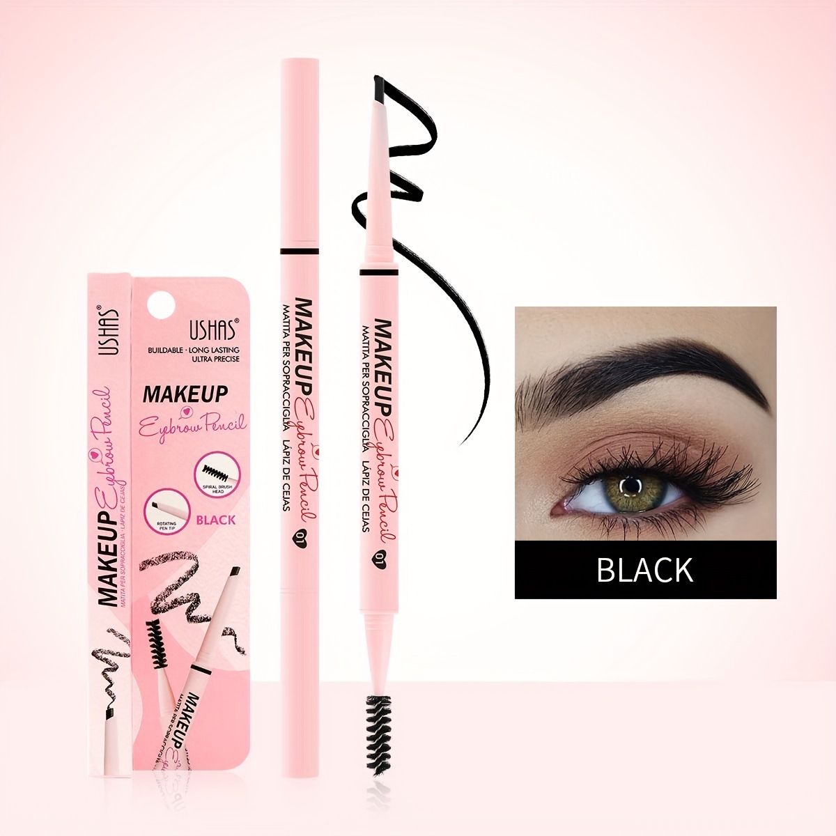 Lápiz de cejas giratorio de estilo explosivo transfronterizo USHAS, impermeable, resistente al sudor, no se desvanece, duradero, sin manchas, maquillaje natural