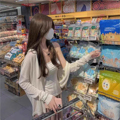 白色冰絲防曬針織開衫外套女夏季配吊帶裙外搭披肩空調罩衫上衣薄