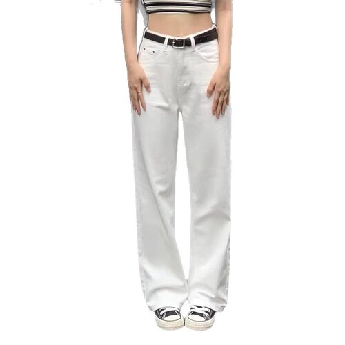 Narrow Wide Spring and Autumn Wide Leg Pants High-Waisted Long Pants Trendy See-Through Proof White Straight Leg Denim for Women Petite