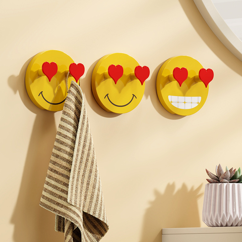 Smiley face hook non-perforated sticky hook wall paste double hook plastic clothes hook cute cartoon hook home wall hanging