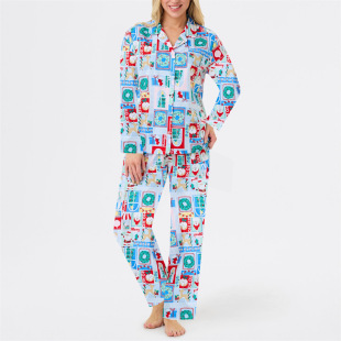 2024 New Amazon Aliexpress Women's Pajamas Printed Long Sleeve Suit Four Seasons Women's Clothing