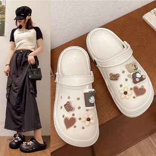 Hole Shoes Women's DIY Summer 2024 New Style Outer Wear Thick Bottom Non-slip Beach Baotou Half Sandals Women's Wholesale