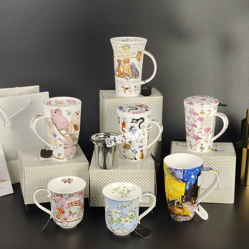 British Dannon Bone China Mug Large Capacity Cup Cute Animal Ceramic Water Cup Gift Box Couple Milk Cup