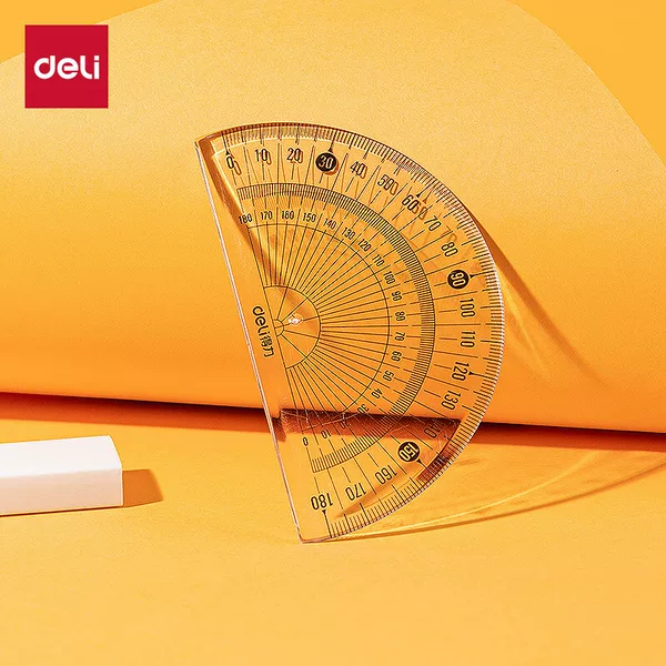 Deli V232 Easy-To-Use Protractor, Transparent Model with Clear Scales, Press to Lift for Easy Handling, Compact and Portable