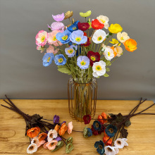 虞美人家居仿真花植绒罂粟人造花假花装饰批发跨境秋色