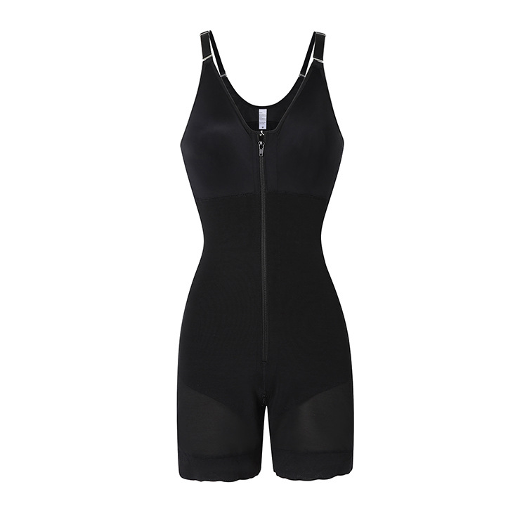 欧美跨境新款260g厚网布包胸束身连体衣收腹提臀裆部拉链塑身衣