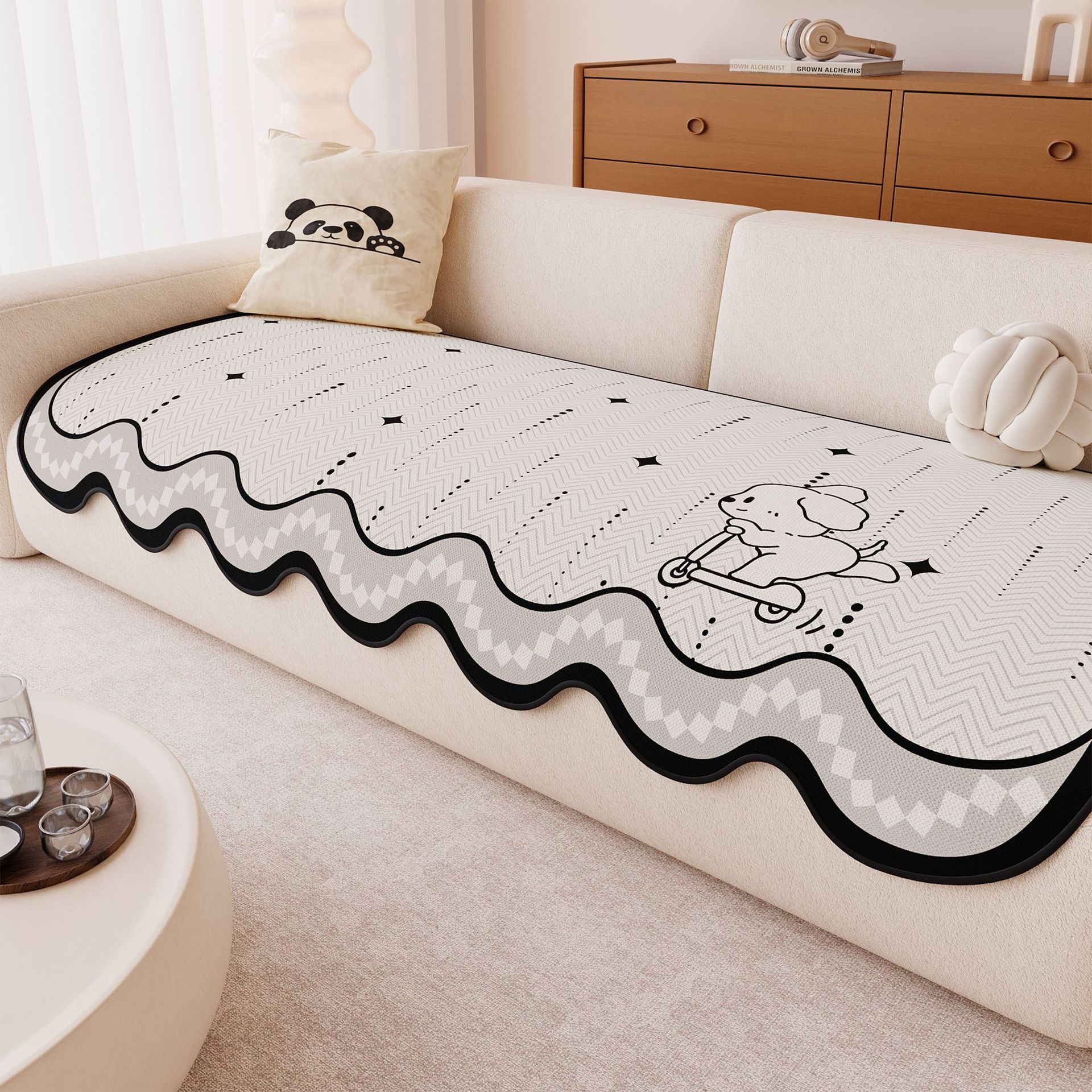 Cojín de sofá de alta sensación de cuatro estaciones generales 2025 nuevo sofá de otoño de dibujos animados cojín antideslizante fijo