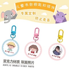 かばんに札をつけて幼稚園の名前を貼って入園用品の名前をつけます。