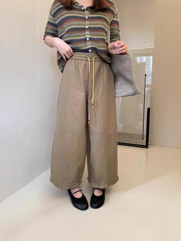 高端抽绳系带花边西装阔腿裤女欧洲站25早秋新款欧货女装休闲裤子|undefined