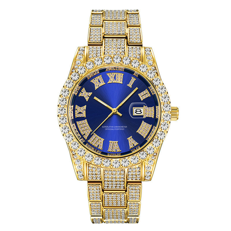 Reloj de marca de hip hop para hombres AliExpress fantasma de agua diamante estrellado calendario de oro reloj de cuarzo para hombres suministro de wechat