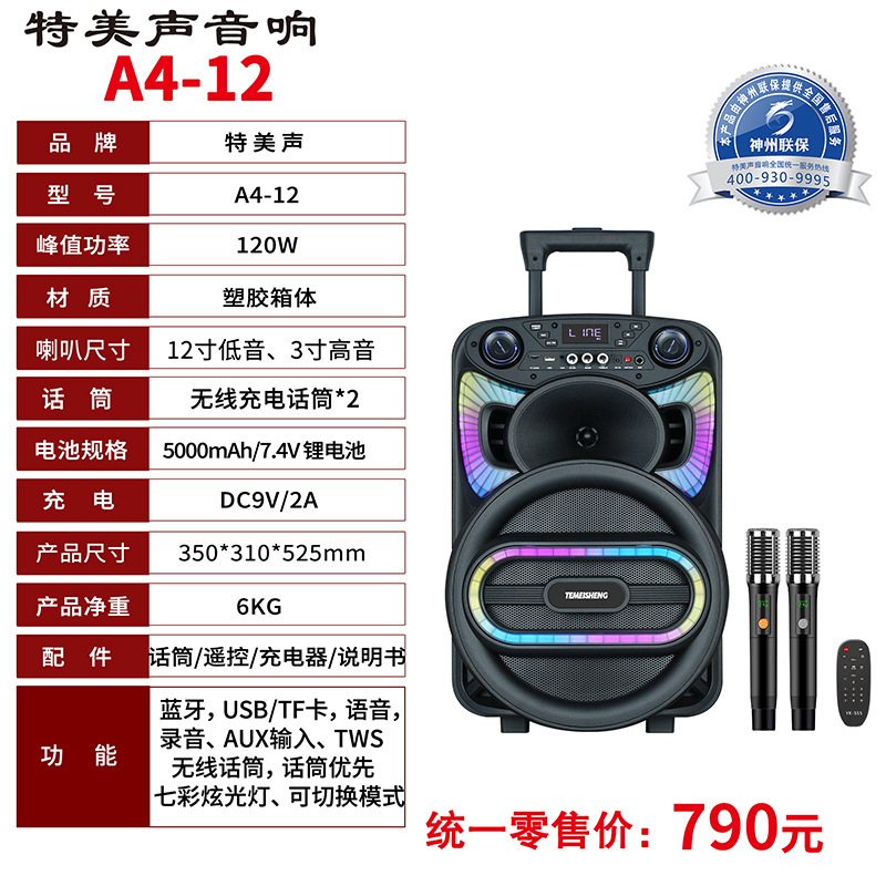 特美声高出力スクエアダンス用ポータブルスピーカー、屋外パフォーマンス、OTGライブ配信、カラオケ、USBメモリ/SDカード対応、Bluetoothスピーカー|undefined