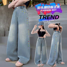 女童2026春季新款牛仔裤中大童韩版阔腿裤洋气百搭直筒裤学生长裤