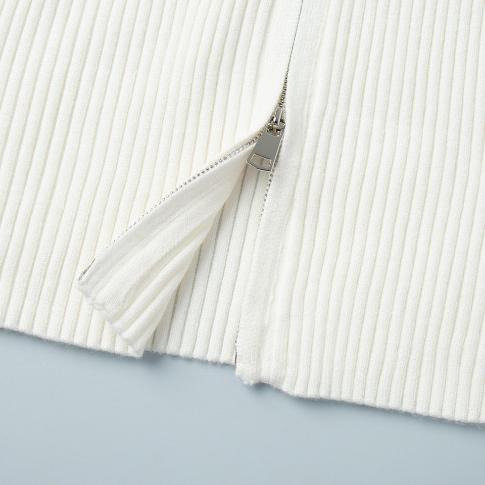 Áo cardigan len dệt kim cổ đứng, tay dài, khóa kéo đôi, dáng ôm ngắn — trắng, đen chi tiết 28