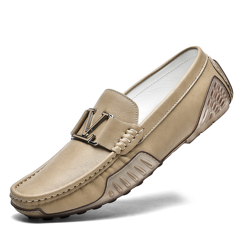 Genuine leather plus velvet bean shoes, winter warm trendy casual leather shoes, British one-legged driving shoes, large size men's shoes